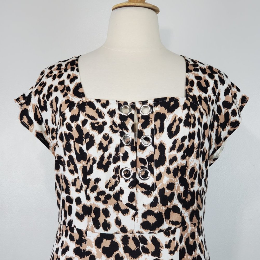 Ashley Stewart Linen Blend Animal Print Square Neck Dress With Pockets Size 14 - Picture 2 of 16
